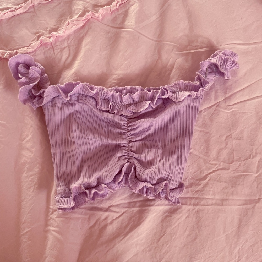 Tiger Mist Lilac Crop Ruffle Top - Picture 3 of 3